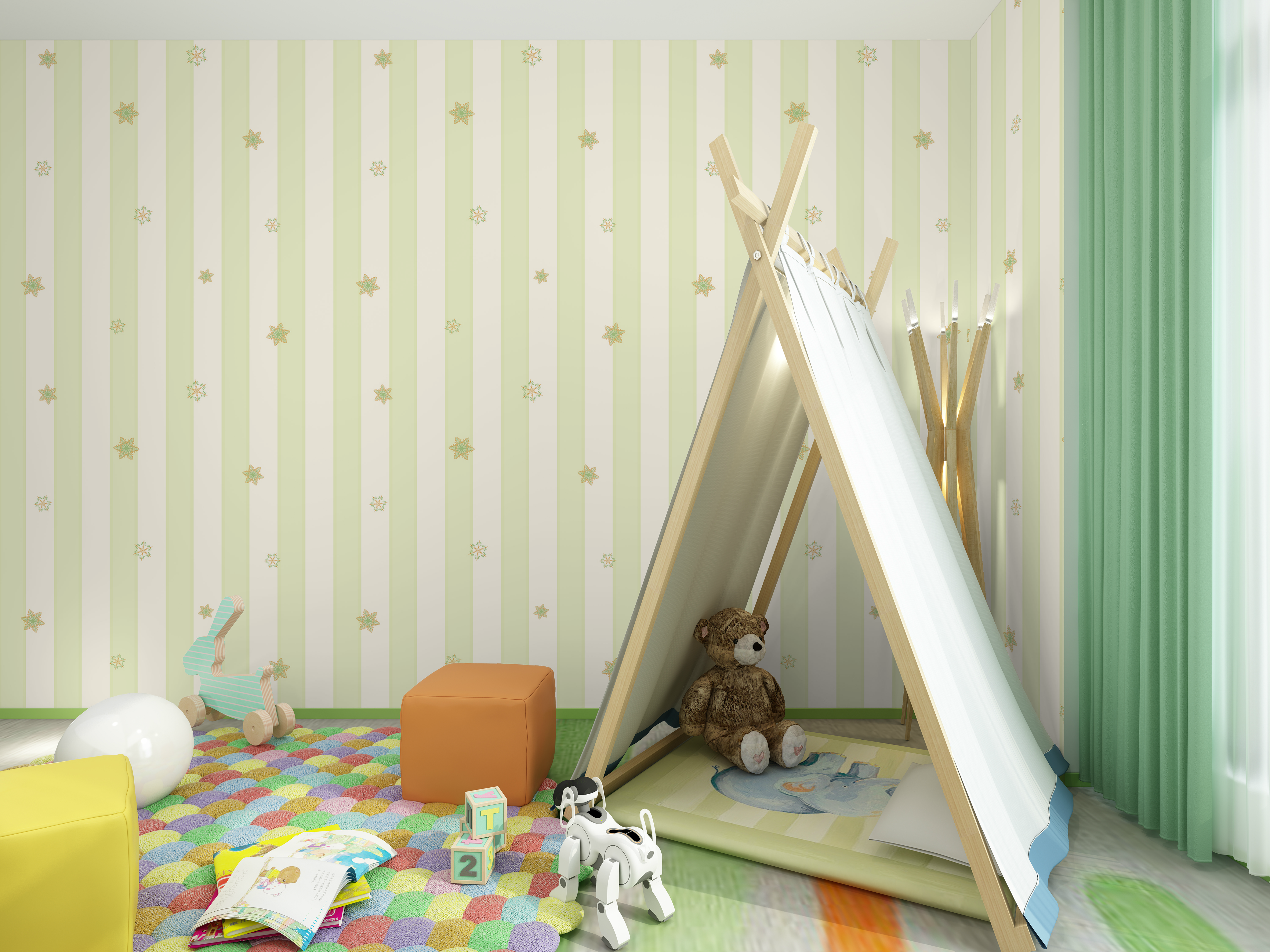 zelené tapety do dětského pokoje